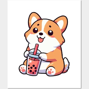 cute corgi loves boba milk tea Posters and Art